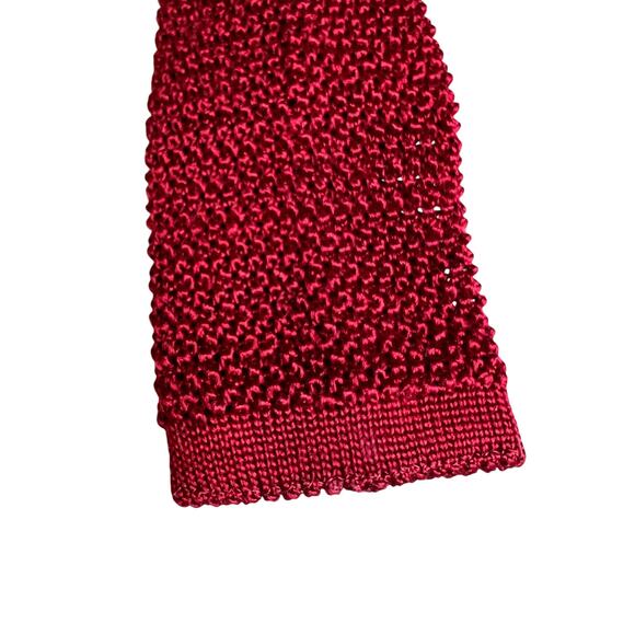 Vintage Lands' End Textured Knit Flat Bottom Silk Tie Deep Red Wine - Picture 2 of 3